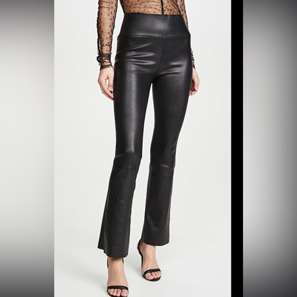 SPRWMN Black leather crop flare leggings